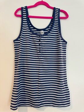 GAP Blue & White Striped Henley Modern Tank